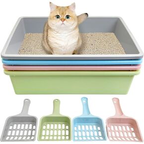 kathson 3 Pcs Open Cat Litter Box with Scoops Plastic Kitty Litter Pan Medium Cat Litter Tray Durable Nonstick Cat Toilet for Kitty Puppy Bunny and Other Small Animals 15 X 11 X 4 Inches in Kuwait