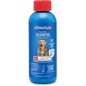 Adams Plus Flea & Tick Shampoo with Precor for Cats, Kittens, Dogs & Puppies Over 12 Weeks Of Age |Sensitive Skin Flea Treatment for Dogs & Cats |Kills Adult Fleas, Flea Eggs, Ticks, and Lice |6 Oz