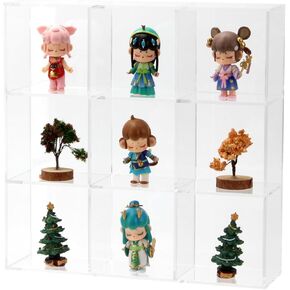Clear Acrylic Shadow Box with 9 Compartments, Wall Mounted or Desktop Knickknack Collectible Figure Display Case, Decorative Floating Shelf for Stone Mineral Crystal Plants Storage Showcase