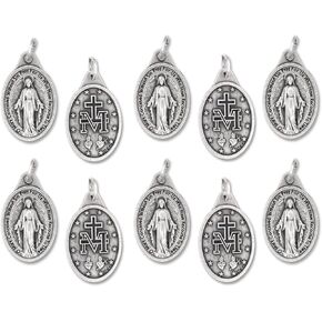 Lot of 10 (Ten) Miraculous Medals | 1" Tall Pendants with Jump Rings Included | Mary Our Lady of Grace | Great Catholic Gift for First Communion and Confirmation | Made in Italy