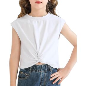 Girls Twist Front Tunic T-Shirt Cute Short Sleeve Tees Summer Blouse for Girls 5-14 Years