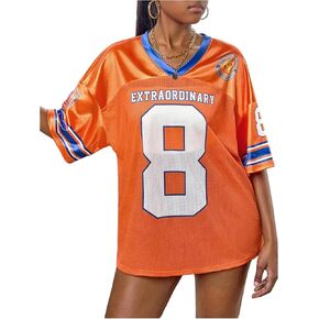 Girl's Number Print Jersey Shirts V Neck Short Sleeve Mesh Graphic Tees Casual Tops Streetwear