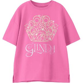Wicked Glinda Crown Girl's Pink Crew Neck Short Sleeve Oversized Drop Shoulder Tee