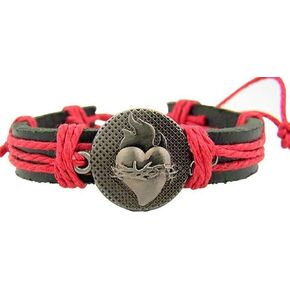 CB Sacred Heart Medal 8 Inch Adjustable Leather Bracelet Christian Jewelry for Men Women Teens