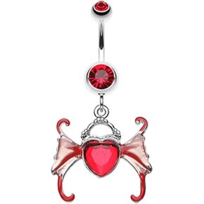 Pierced Owl 14GA Stainless Steel CZ Crystal Heart with Wings Dangling Belly Button Ring
