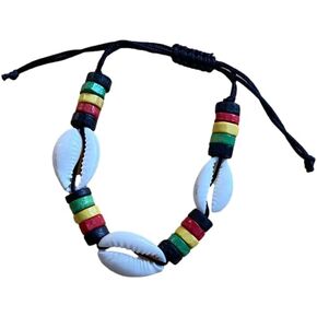 Rasta Style Cowrie Shell and Leather Bracelet, Jamaican Reggae Designm, Rasta Shell Bracelet,Jamaican Style Rasta Jamaican Bracelet, Cowry Shell Reggae Jewelry, Cowrie Shell Bracelet Rasta Leather Bracelet