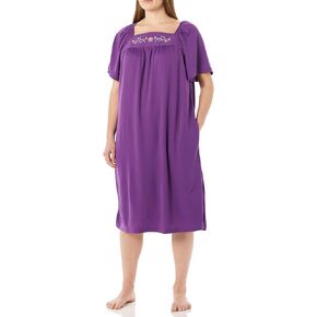 AmeriMark Womens Solid Embroidered House Dress with Pockets Muu Muu Nightgown Plus Size