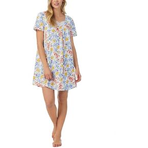 Carole Hochman Pajamas for Women Summer Floral Cotton Knit Lightweight 36" Short Sleeve Nightgown