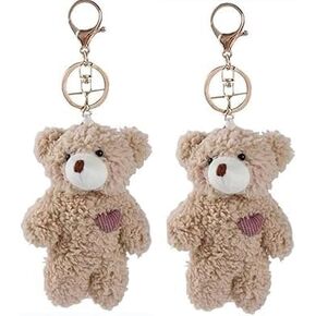 2 Pcs Brown Bear Plush Keychain,Stuffed Animals Bag Pendant, Bear Keychain,DIY Trinket Plush Keyring Car Keychains Accessories
