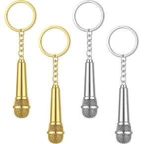 Sureio 4 Pcs Mini Microphone Music Keychain Retro Sound Pendant Keyring Charm Microphone Musically Key Chain Decor for Singer Lover Bag Purse Wallet Handbags Backpack Gift Bag Sparkling Accessory