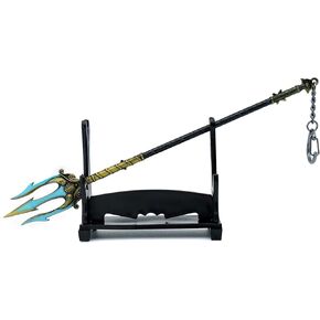 Mini Trident Key Chain Pendant For Men, 22cm Kratos Poseidon Trident Tiny Weapon Key Ring with Stand, Weapon Accessories Keychain
