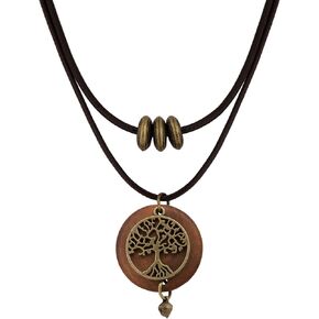 MINACHI Vintage Tree Design Wooden Pendant Chokers Necklaces, Layered Necklace for Women