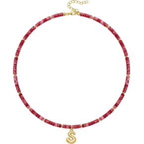 KELORIS PATH Beaded Initial Necklace for Women, 14K Gilded Plated Bubble Letter Pendant Natural Handmade Stone Choker Boho Colorful Summer Beach Jewelry Gift in Saudi Arabia