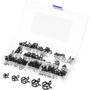 MECCANIXITY 100 Pcs Fuel Line Clamps Spring Band Hose Clamps, 5 Size 6-10mm Silicone Air Tube Vacuum Hose Water Pipe Low Pressure Clamps Assortment Kit, Black