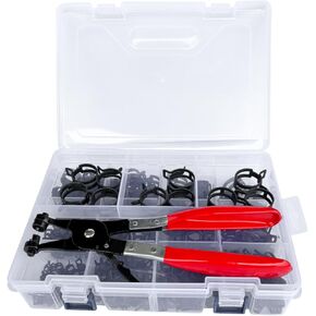 210pcs 7-25mm مشابك خرطوم النطاق الزنبركية مع مجموعة تشويش مختلطة خرطوم ثابتة شقة ، مخطوطة من نوع فرقة زنبركية ، مشبك خرطوم الفولاذ الفولاذ ، خط فرقة ، من نوع النطاق الربيعي ، مشبك مقطع هواء منخفض الضغط
