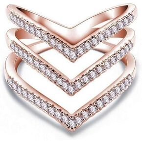 يوياني للسيدات الزركونيا الزركونيا CZ Rose Gold بيان Chevron v شكل الحفلات أحجام حلقة الزفاف 5-10 (رمز الولايات المتحدة 9)