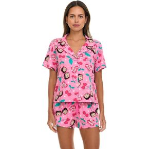 Betty Boop Women’s Pajama Set, Soft Stretchy Pajama Shorts & Short Sleeve, Notch Collar, Button Down Top