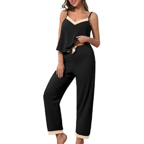 Hilinker Womens Cute 2 قطعة Pajama set v الرقبة كامي أعلى والسراويل مجموعة صالة ملابس النوم