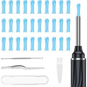30 Pcs Ear Wax Removal Tips, 3 Pcs Metal Ear Wax Spoon, Soft Silicone Spoon Cleaner, Reusable Cleaning Accessories for Teens & Adults, Wet/Dry Cleaning Tools