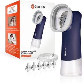 Griffin Water-Powered Ear Cleaner – Safe, Gentle Earwax Removal System with Adjustable Pressure & Reusable Tips for Comfortable Hygiene Care (Includes 6 Replacement Nozzle Tips, USB-C Charging Cord).
