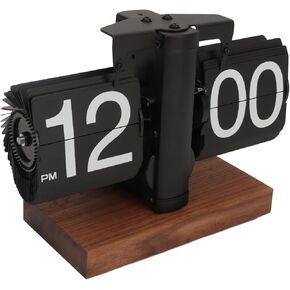 Flip Clock Digital Flip Down Clock Retro Wood Base Mechanical Flip Clock, Electronic Mechanical Clock for Home Room Office Decoration, 5.51 * 8.07in Internal Gear Operated Flip