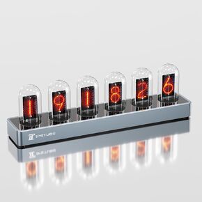 Nixie Tube Clock, Neon Glow Tube Clock, Father's Day Gift, Digital Photo Upload, Mobile App Control, Display for Time, Weather, Temperature, Dynamic RGB Lighting, Durable Aluminum Alloy Base