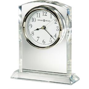 Howard Miller Flaire Tabletop Clock II, Battery Operated Antique Analog Display Desk Clock, Glass Crystal Shelf Clock for Office Decor Home Decor Living Room Decor, House Warming Gifts
