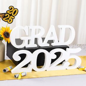 Graduation Decorations Class of 2025 -Wooden GRAD and 2025 Tabletop Sign Photoshoot Props Centerpieces Letter Sign for College High School Congrats Grad Party Supplies (Gold)
