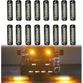 (4 Pack, Amber/White) LED Strobe Light, Yellow/White 6-LED High Efficient Surface Mount Emergency Warning Strobe Light Bar for Car SUV Pickup Truck Jeep 100% Waterproof IP67
