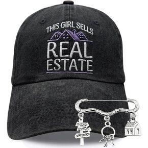 This Girl Sells Real Estate Cap Hat Embroidered Purple, Realtor Brooch Pin, Realtor Gifts for Women, Realtor Baseball Cap, Appreciation Gift for Real Estate Agent Woman Closing Birthday Christmas
