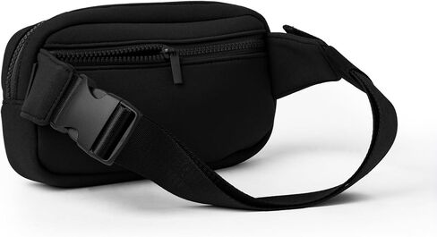 Large Neoprene Fanny Pack with Adjustable Strap, Bum Bag with 3 Zipper Pockets, Crossbody Belt Bag for Women & Men, Water Resistant Waist Pack for Travel, Sports, Festivals, Hiking, & Workouts (Black) in Saudi Arabia