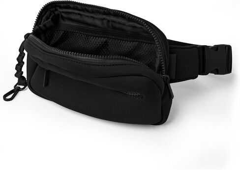Large Neoprene Fanny Pack with Adjustable Strap, Bum Bag with 3 Zipper Pockets, Crossbody Belt Bag for Women & Men, Water Resistant Waist Pack for Travel, Sports, Festivals, Hiking, & Workouts (Black) in Saudi Arabia
