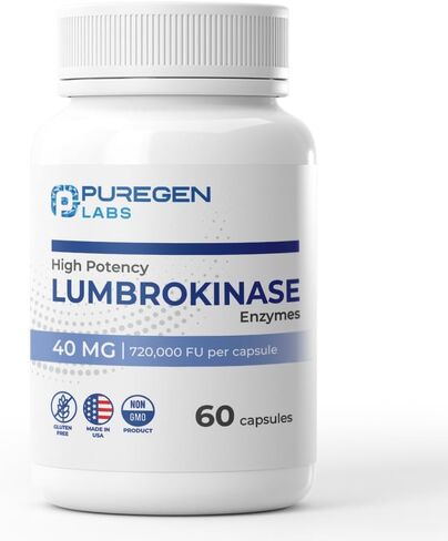 Puregen Labs Lumbrokinase 40mg للفرد مكملات عالية القوى | النشاط العالي إنزيمات لومبروكيناز | لا إضافات ضارة | غير GMO | الخالية من الغلوتين | صنع في الولايات المتحدة - 60 كبسولات نباتية in Saudi Arabia
