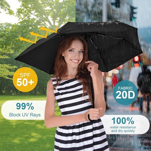 G4Free Mini Travel Smbrella Upf 50+ Parasol Ultralight Slim UV Protection ، مظلة مضغوطة مضغوطة للرياح للشمس والمطر ، محمولة مع H -Hook Curved Handle Type Japaning For Women in Saudi Arabia