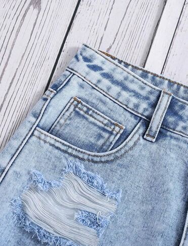 Jean Shorts for Teen Girls Ripped Raw Hem High Waist Straight Leg Cute Summer Y2K Denim Shorts 13Y-16Y in Kuwait