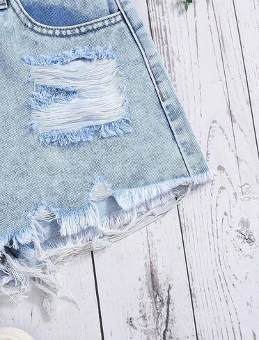 Jean Shorts for Teen Girls Ripped Raw Hem High Waist Straight Leg Cute Summer Y2K Denim Shorts 13Y-16Y in Kuwait
