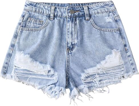 Jean Shorts for Teen Girls Ripped Raw Hem High Waist Straight Leg Cute Summer Y2K Denim Shorts 13Y-16Y in Kuwait