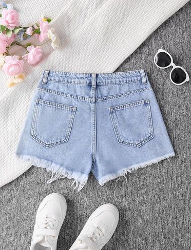 Jean Shorts for Teen Girls Ripped Raw Hem High Waist Straight Leg Cute Summer Y2K Denim Shorts 13Y-16Y in Kuwait