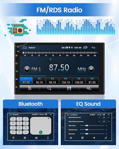 Hikity Double Din Android Car Stereo 7 بوصة تعمل باللمس راديو السيارة في Dash GPS Navigation Bluetooth FM Radio مع وصلة مرآة USB WiFi مزدوجة لهواتف iOS/Android in Kuwait