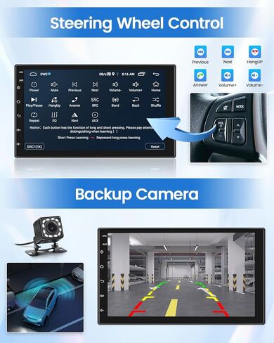 Hikity Double Din Android Car Stereo 7 بوصة تعمل باللمس راديو السيارة في Dash GPS Navigation Bluetooth FM Radio مع وصلة مرآة USB WiFi مزدوجة لهواتف iOS/Android in Kuwait