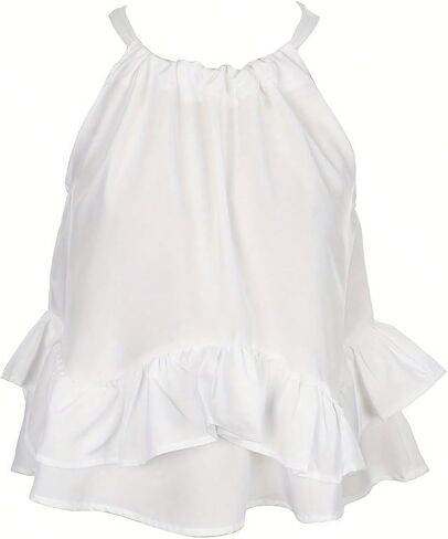 SweatyRocks Women's Adjustable Tie Neckline Ruffle Hem Sleeveless Flowy Halter Tops in Kuwait