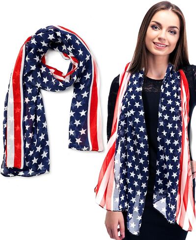 Coume American Flag الوطنية وشاح الشيفون للنساء الإكسسوارات البيضاء والأزرق في الرابع من يوليو يوم استقلال شال in Kuwait