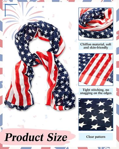 Coume American Flag الوطنية وشاح الشيفون للنساء الإكسسوارات البيضاء والأزرق في الرابع من يوليو يوم استقلال شال in Kuwait
