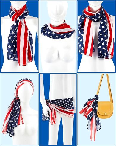 Coume American Flag الوطنية وشاح الشيفون للنساء الإكسسوارات البيضاء والأزرق في الرابع من يوليو يوم استقلال شال in Kuwait