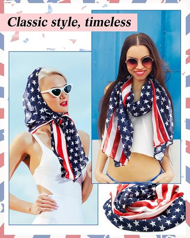 Coume American Flag الوطنية وشاح الشيفون للنساء الإكسسوارات البيضاء والأزرق في الرابع من يوليو يوم استقلال شال in Kuwait