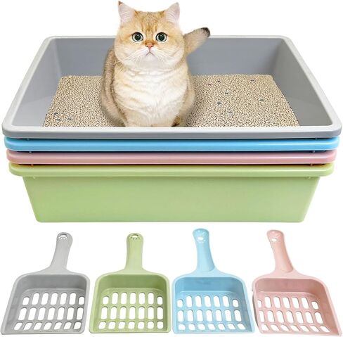 kathson 3 Pcs Open Cat Litter Box with Scoops Plastic Kitty Litter Pan Medium Cat Litter Tray Durable Nonstick Cat Toilet for Kitty Puppy Bunny and Other Small Animals 15 X 11 X 4 Inches in Kuwait
