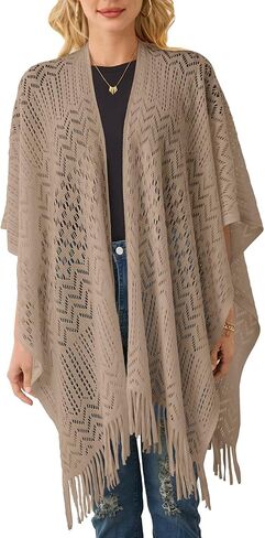 Ferand Women's Fringe Crochet Shawl يلف خفيفة الوزن معطفًا أماميًا مفتوحًا لكارديجان لربيع صيف in Kuwait