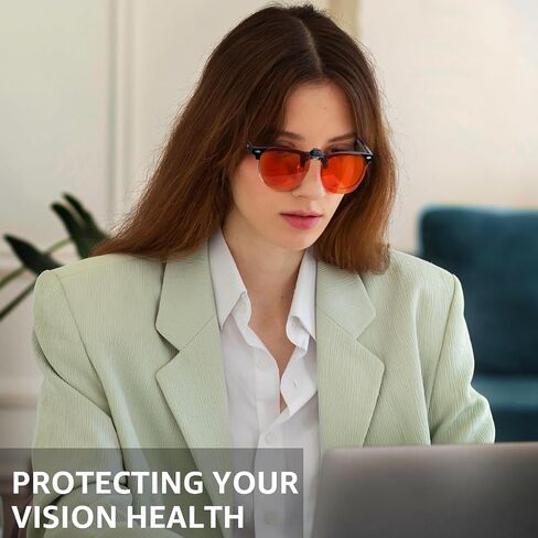 Clip On Blue Light Blocking Glasses Over Prescription Glasses Flip Up Frameless Orange Lens for Eyes Strain in Kuwait
