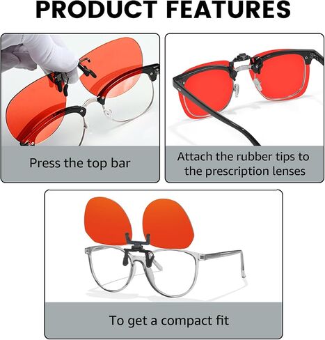 Clip On Blue Light Blocking Glasses Over Prescription Glasses Flip Up Frameless Orange Lens for Eyes Strain in Kuwait