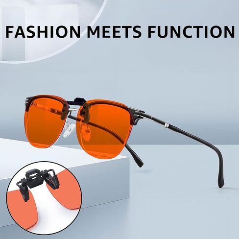 Clip On Blue Light Blocking Glasses Over Prescription Glasses Flip Up Frameless Orange Lens for Eyes Strain in Kuwait